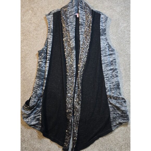 Juicy Couture Jackets & Blazers - Juicy Couture Long Vest Sequin Trim Pockets Gray Open Front Glam Party Women XL